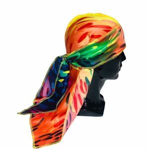 Satin Durag Head Scarf Turban Long Tail Cap Wave Multicolored Bright Stretch